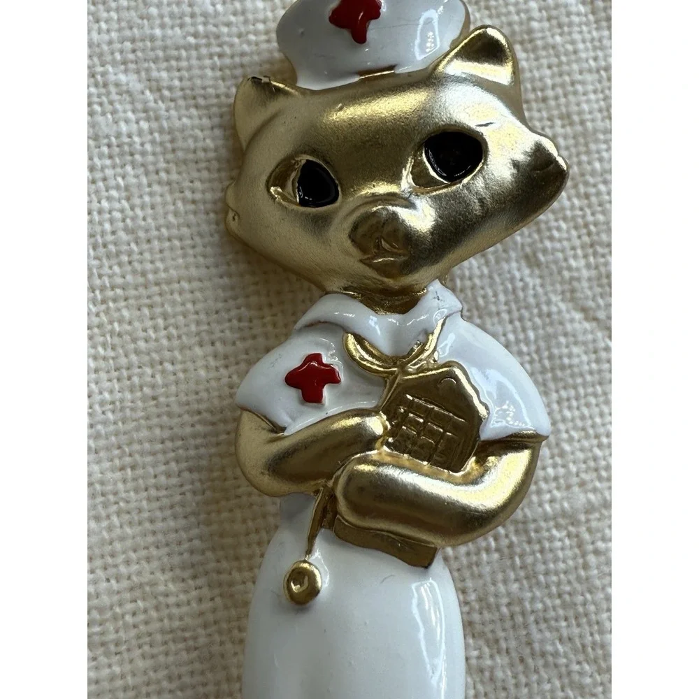 Danecraft Signed Figural Pin, Cat Nurse, Vintage Fun & Whimsical Brooch Retro